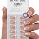 BTArtbox Press On Nails Short - Lamp-Curable Chrome French Tip Square Press On Nails with Glue for Women, Semi-Transparent Soft Gel Glue On Nails in 16 Sizes - 32 Stick On Nails Kit, Evening Attire