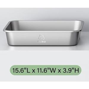 Stainless Steel Cat Litter Box, Metal Kitty Litter Box for Small Cats, Non-Stick, Easy to Clean, Odor-Free, 15.6"×11.6"×3.9", Low Entry for Kittens, Rabbits & Small Breeds