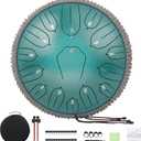 Steel Tongue Drum 12 Inch 15 Notes: Handpan Drums Set with Music Book Mallets Carry Bag - Hand Pan Instrument for Adults Musical Education Meditation Yoga Chakra (Green)