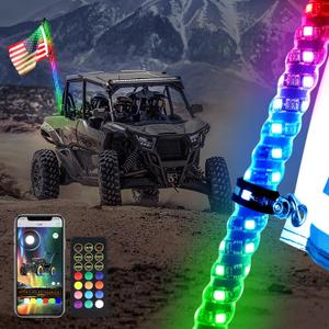 2FT Set of 1 LED Whips Light with Dancing/Chasing and Can Controlled by Remote and app Simultaneously with Lock Function
