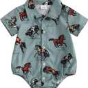 BULINGNA Baby Boy Western Outfit Long Sleeve Button Down Cowboy Wild Ride Romper Shirt Cowgirl Rodeo Gentleman Clothes