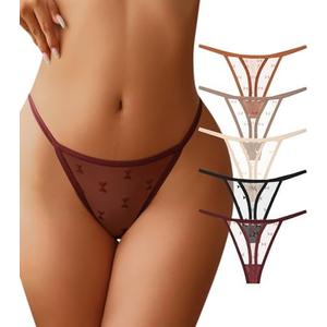 J-pone G-String Thongs for Women T-back Lace Hollow Out Low Waist Thongs Breathable Cheeky Sexy Underwear Panties 5Pack L
