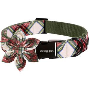 ARING PET Christmas Dog Collar, Cute Xmas Red Green Plaid Detachable Flower Pet Collar with Metal Buckle for Puppy Medium Boy Girl Dog-M (Medium (Pack of 1))