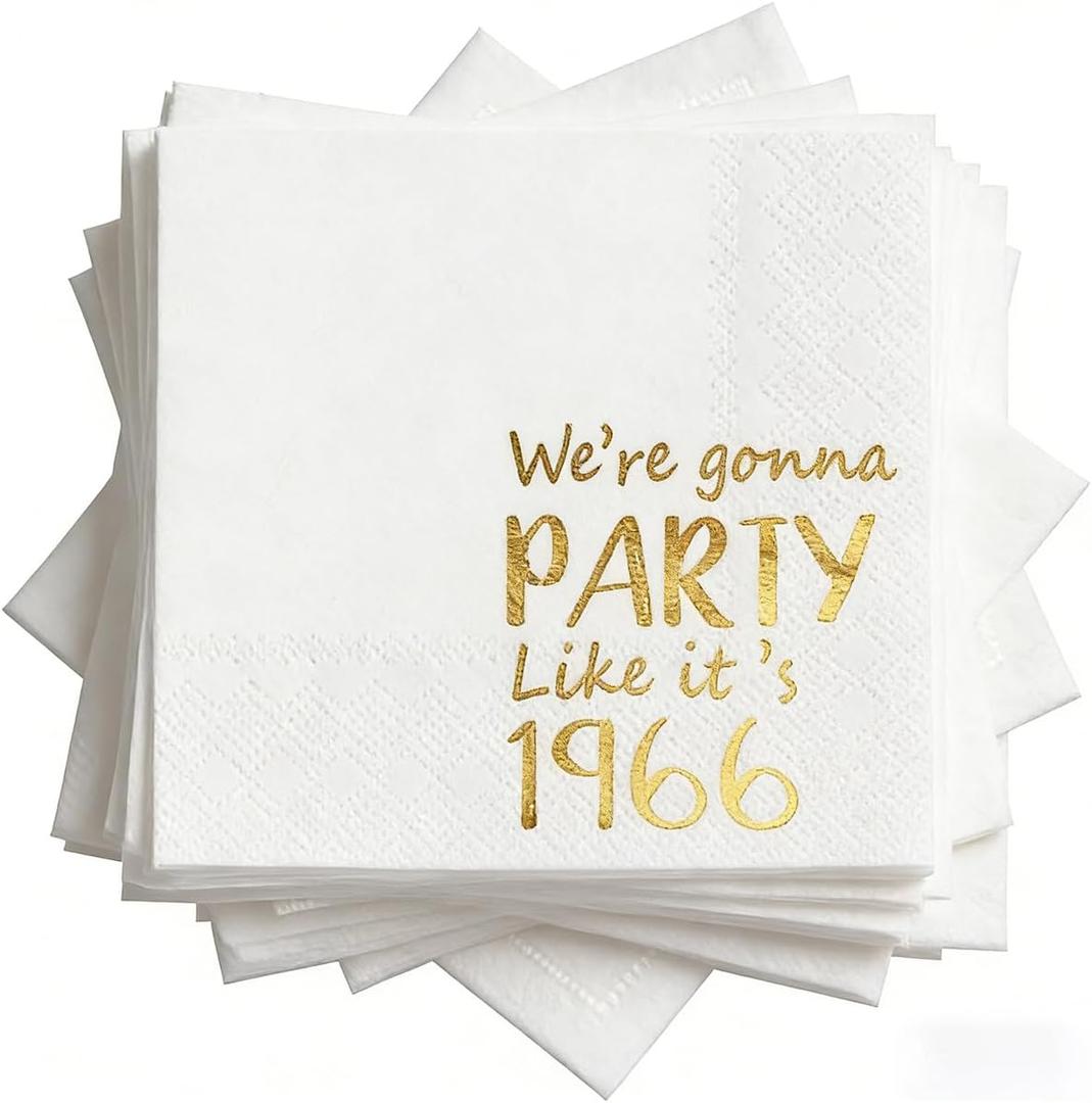 Horaldaily 100PC Cocktail Napkins, 5x5 Inches Gold Foil We're Gonna Party Like It's 1966 Birthday Paper Napkins for Party Anniversary Lunch Dinner