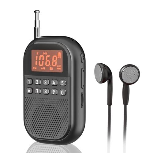 Portable Radio AM FM Bluetooth: Pocket Radio Rechargeable 1100mAh, FM AM World Receiver with Large Speaker, Stereo Earphone, Sleep Timer, Easy to Use