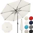 FLAME&SHADE Solar Patio Umbrella with a Centre Light, 9 FT Ivory | 40 LED Lights, UV Protection, Waterproof, Porch Deck Outdoor Umbrella for Pool, Backyard, Garden, Provides Evening Lighting