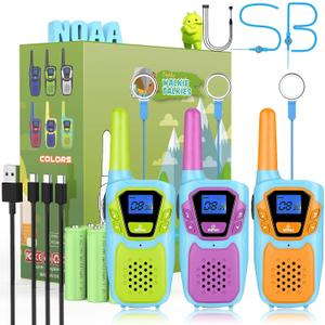 Walkie Talkies for Kids Adults Long Range Rechargeable 3 Pack, FRS 2 Way Radio Toy for 3-12 Year Old Boys Girls Toddlers, Shockproof NOAA Walkie-Talkie for Family Camping Skiing Cruise