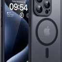 TOCOL Magnetic for iPhone 15 Pro Case, Upgraded Full Camera Protection, Compatible with Magsafe, Drop Protection, Translucent Matte Back Phone Cover 6.1-Inch (Black)