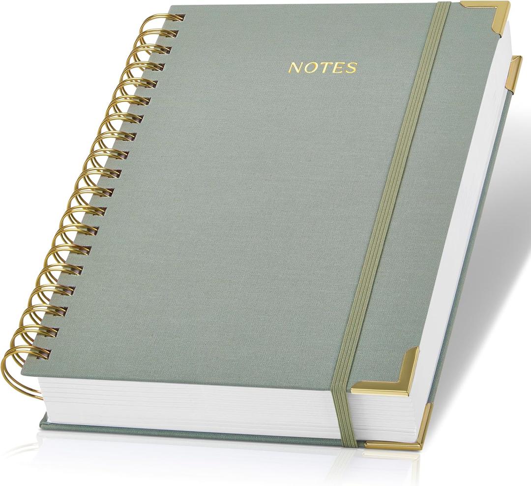 Aesthetic Thick Spiral Notebook Journal For Women in B5 Format - Stylish Linen Hardcover College Ruled Note Book w 300 Lined Pages - Cute Supplies For Bible Study & Staying Organized at Work or School (Sage Green)