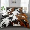 Western Comforter Set Queen,Cow Print Bedding Set Brown,Western Bedding Queen,Farmhouse Quilt for Teen,Black Brown Bedroom Decor Boys,Farmhouse Decor for Bed
