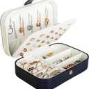 Hatori Travel Jewelry Box, PU Leather Small Jewelry Organizer for Women Girls, Portable Mini Travel Case Display Storage Holder Boxes for Stud Earrings, Rings, Necklaces, Bracelets (Blue)