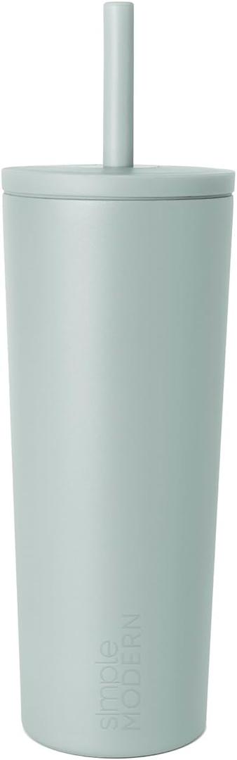 Simple Modern Insulated Tumbler with Lid and Straw | Leak-Proof Iced Coffee Cup | Ceramic-Lined Stainless Steel Travel Mug | Gifts for Women Her Him | Classic Signature | 24oz | Sea Glass Sage