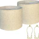Lampshades Set of 2, 11.6" Top x 12.6" Bottom x 10" High, Drum Lamp shadesMedium Lamp shade, Beige Lampshade Natural Linen Hand Crafted, see installation video here