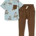 Burt's Bees Baby Baby Baby Boys' Shirt and Pant Set, Top & Bottom Outfit Bundle (2T)