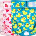 wegreeco Washable Female Dog Diapers Highly Absorbent Reusable Diapers for Dog in Heat Period, 3 Pack (Yellow Ducks, Small) (Small (Newborn-10.5" Waist))