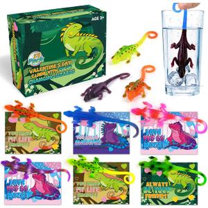 ShyLizard 24PCS Valentines Day Cards for Kids School Classroom Exchange, Valentine's Day Gift Cards with Change Color Lizard Toys, Valentines Greeting Cards Bulk for Kids School Classroom Exchange