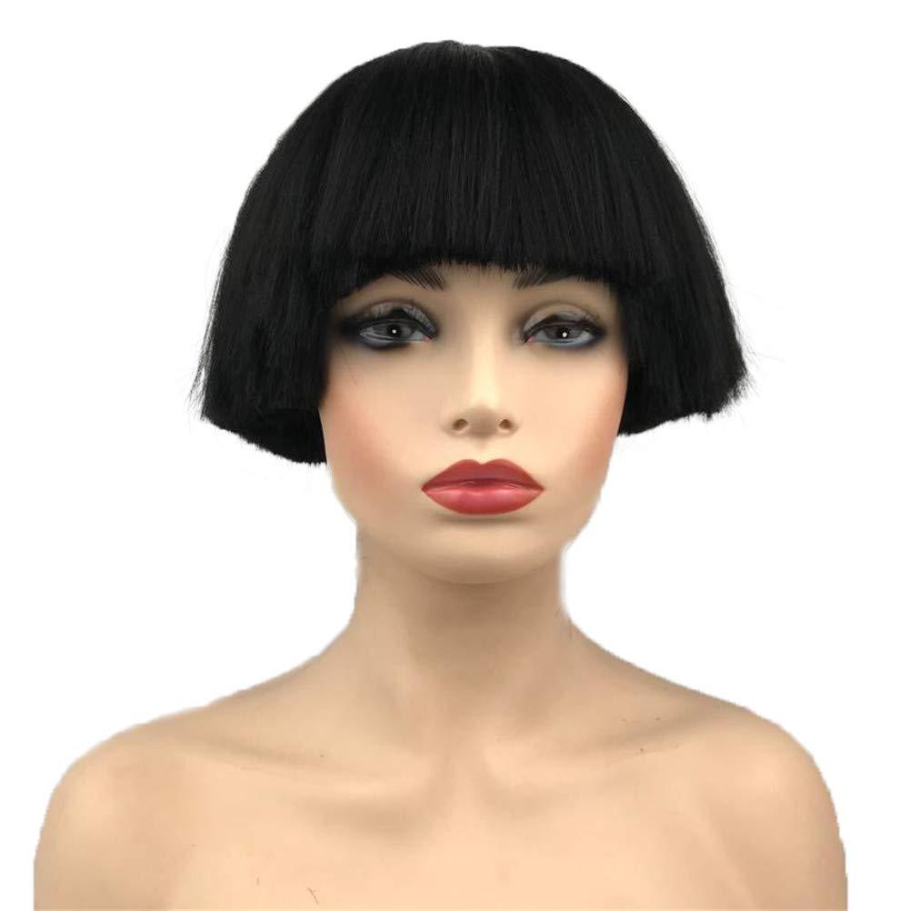 Aimole Short Yaki Straight Synthetic Wigs Black Mushroom Head Wig Bowl haircut Wigs Bob Natural Black (1B Black)