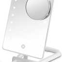 Conair Lighted Makeup Mirror, LED Vanity Mirror, 1X/10X Magnifying Mirror with Phone Holder, Battery Operated in Glossy White