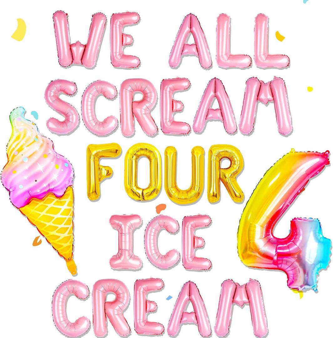 Ice Cream Party Decorations 4th Birthday Decoration Candyland Party Decorations for Summer Ice Cream Theme Girl 4th Birthday Party