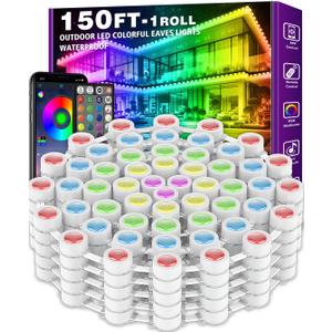 150FT Permanent Outdoor RGB Lights - IP67 Waterproof with Smart App Control Remote,DIY Scene Modes, Music Synchronization,Eaves Lights for Garden Decor,Deck,Christmas
