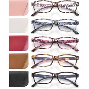 Reading Glasses for Women Men - 5 Pack Ladies Stylish Readers Computer Eyeglasses W/Spring Hinge - Blue Light Blocking Glasses Anti Eyestrain 2.25