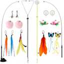 Suction Cup Cat Toy for Indoor Cats, 4 Play Modes Hands Free Interactive Cat Teaser Wand with 12 Replaceable Bell Attachments, Self Play Kitten Toys for Boredom Relief and Exercise