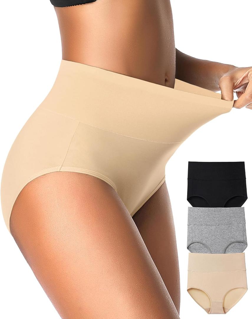 EIGGAM Tummy Control Underwear Soft High Waisted underwear Full Coverage Briefs Breathable Postpartum Cotton Womens Panties (L)