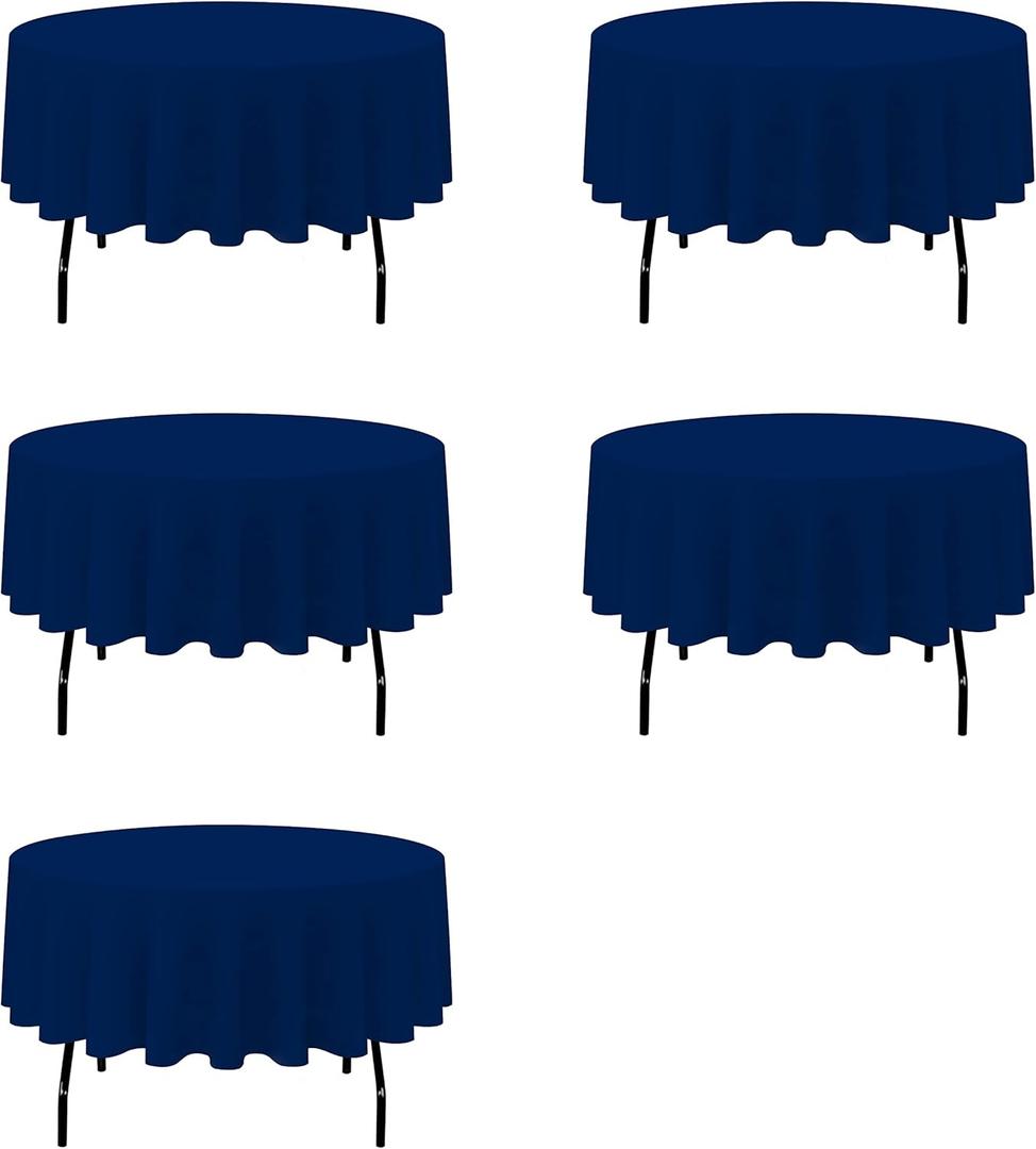 BRILLMAX 5 Pack Navy Blue Round Tablecloths - Circle Bulk Linen Polyester Fabric Washable Cloth Cover for Wedding Reception Banquet Birthday Party Buffet