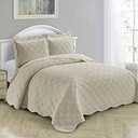 AZORE LINEN Solid Bedspread Quilt Coverlet Bedding Set Embossed with Seamless Geometric Diamond Diagonal Plaid Pattern - Jennifer (King / Cal-King)