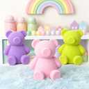 Thyle 3 Pcs Valentine's Day Velvet Flocked Bears 4 Inch Valentine Bear Table Decor Pastel Bear Statue Tabletop Centerpiece Farmhouse Bears Decorations for Valentine's Day Wedding Anniversary Shelf