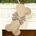 Malier New Linen Large Christmas Stocking for Dogs Cats Pets Jute Natural Burlap Dog Bone Shape Hanging Dog Christmas Stocking (Khaki Snowflake)