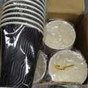 Lamosi Disposable Coffee Cups 12 OZ 100 Pack, Paper Coffee Cups 12 OZ for Hot Drinks or Cold Beverages, Insulated Corrugated Ripple Wall Cup No Lids for Office, Cafe, Home or Travel (Black)
