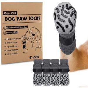 Roilpet Double Sides Non-Slip Dog Socks to Prevent Licking Paws - Strong Traction for Hardwood Floors, Senior Dogs, Paw Protector, Dog Socks with Grippers - Size Medium