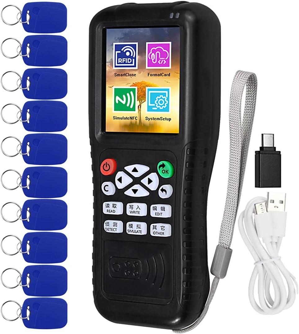 Multi Frequencies RFID Reader Writer Duplicator, RFID Smart Card Programmer, Access Control Card Decoder, with Writable Key Fobs Cards, Free Software, Only Work for Access Control Cards