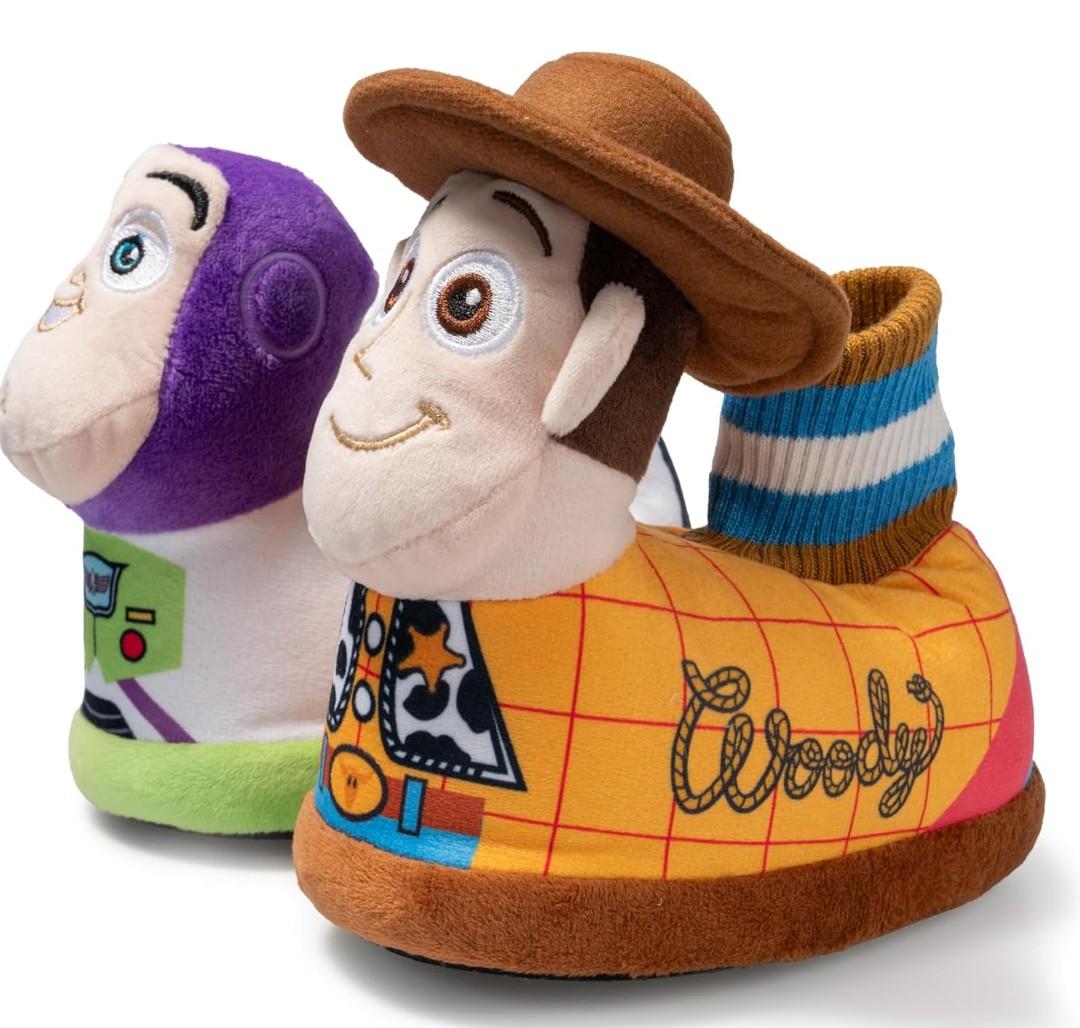 Disney Pixar Toy Story Woody and Buzz Sock Top Slippers for Kids Size 7-8