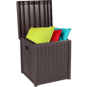 VINGLI 51 Gallon Medium Deck Box Organization, Resin Storage Box for Patio Furniture or Tools, Indoor & Outdoor Lockable Container Box for Garden, Pool, Yard, Porch and Balcony (brown)