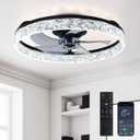Depuley Bladeless Ceiling Fans with Lights: 20" Black Modern Low Profile Flush Mount Ceiling Fan with App Remote Control - Bedroom Enclosed Crystal Fandelier with Dimmable LED for Living Room Kitchen