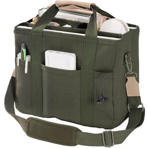 Canvas Tote Bag with Multi Pockets Crossbody Tote Bag for Women Bible Handbag Everything Tote Bags with Compartments (Large, Army Green)