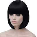 Black Bob Wigs for Women, 12'' Short Black Hair Wig with Bangs, Natural Fashion Synthetic Wig, Cute Colored Wigs for Daily Party Halloween BU027BK