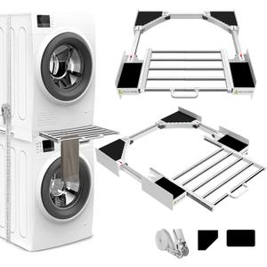 HHXRISE Washer Dryer Stacking Kit, Universal Stacking Kit for Washer and Dryer with Pull-Out Sliding Shelf, Adjustable Stackable Kit for 21 - 29 inches Front Load Laundry with Ratchet Strap