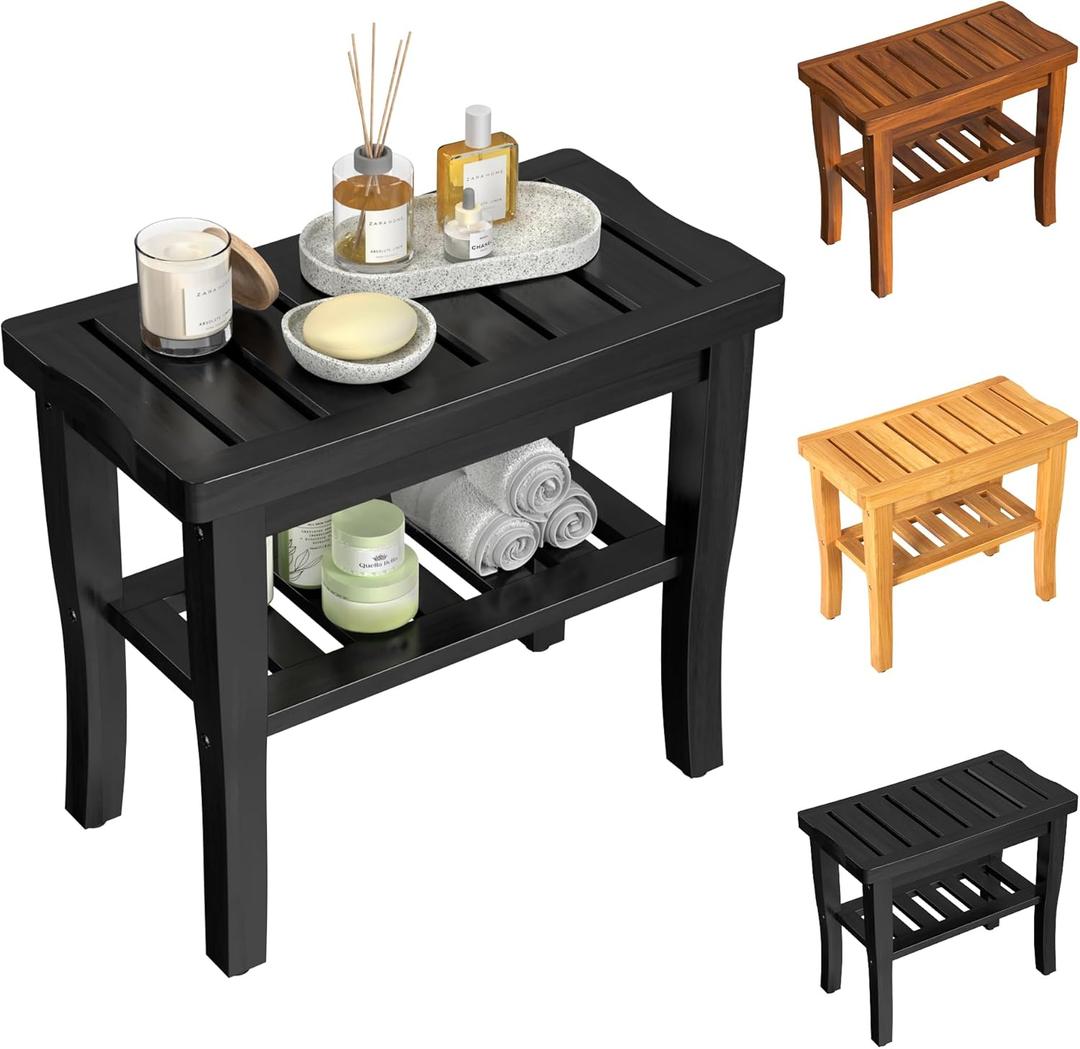 Bamboo Black Shower Bench Stool Shower Chair Seat Adult Women Her Sister Aunt Wife Hustband Lady Auntie Titi Bestie Soul Happy Christmas Xmas Birthday Gifts Cool Unique Aesthetic 30 40 60 70 Year Old