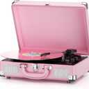 Vinyl Record Player 3-Speed Bluetooth Suitcase Portable Belt-Driven Record Player with Built-in Speakers RCA Line Out AUX in Headphone Jack Vintage Turntable,Pink