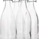AYL Flip Top Glass Bottle [1 Liter / 33 fl. oz.] [Pack of 4] Swing Brewing Bottle with Stopper for Beverages, Oil, Vinegar, Kombucha, Water, Soda, Kefir Airtight Lid & Leak Proof Cap Clear