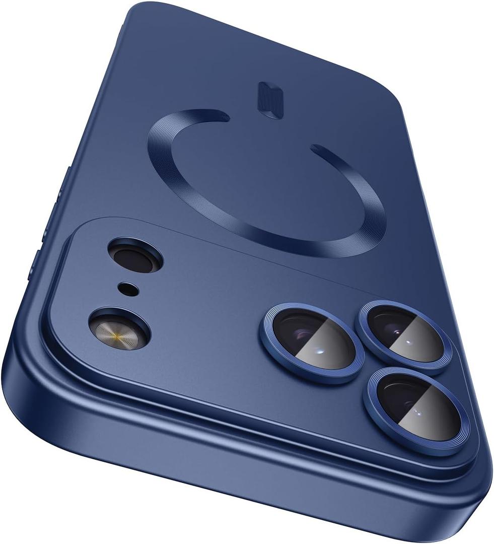 Magnetic for iPhone 17 Pro Max Case, Compatible with MagSafe, Built-in Camera Lens Protector, Slim Thin Soft Silicone Bumper Shockproof Metallic Luster Phone Case, Blue