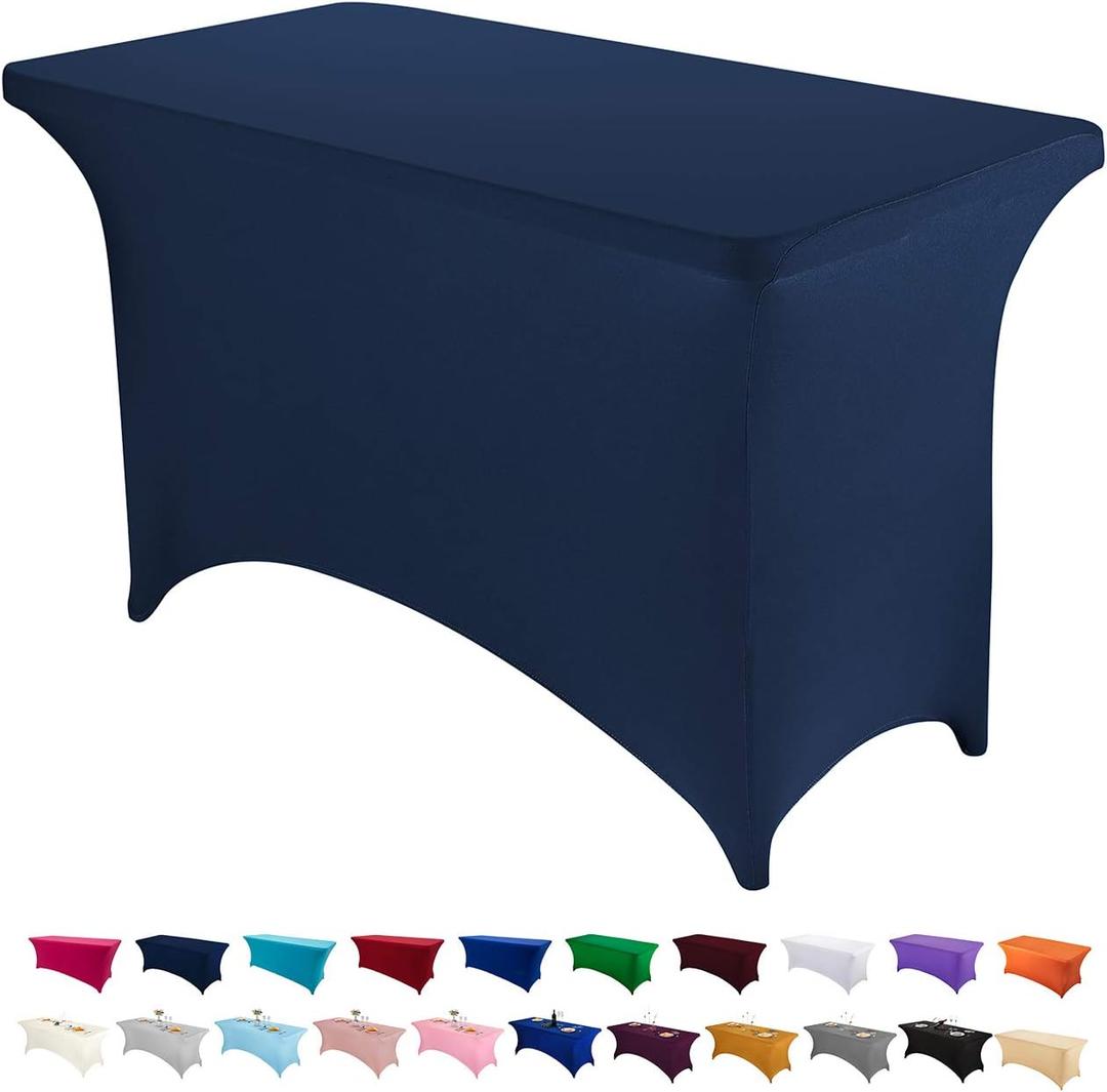 Peomeise 4FT Spandex Table Cover Rectangular Stretch Spandex Tablecloth (Navy,4FT)