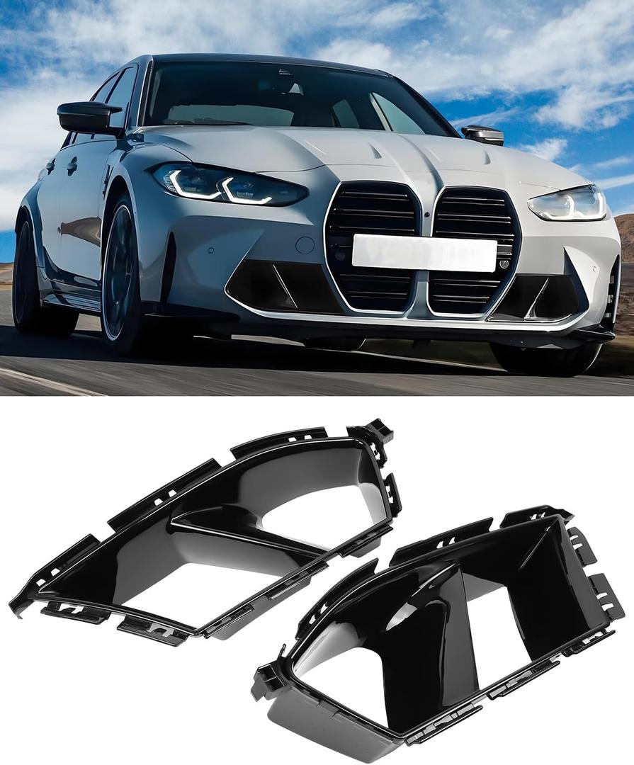 Front Bumper Air Duct Grille Cover for BMW G80 G82 M3 M4 2021-2025, Fog Light Lamp Hood Intake Frame Cover Grille Replacement Decoration Accessories-Glossy Black