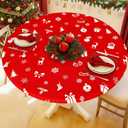 Round Spandex Christmas Tablecloth, Elastic Fitted Waterproof Tablecloths for 36"-44" Tables, Stretch Washable Picnic Table Cover for Christmas Dinner, Box Snowflake