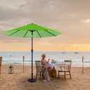 Backyard Expressions 9 Ft Patio Umbrella with Push Button Tilt and Crank System - UV Resistant Polyester Fabric, Market Umbrella with 8 Sturdy Ribs - Light Green Double Sided