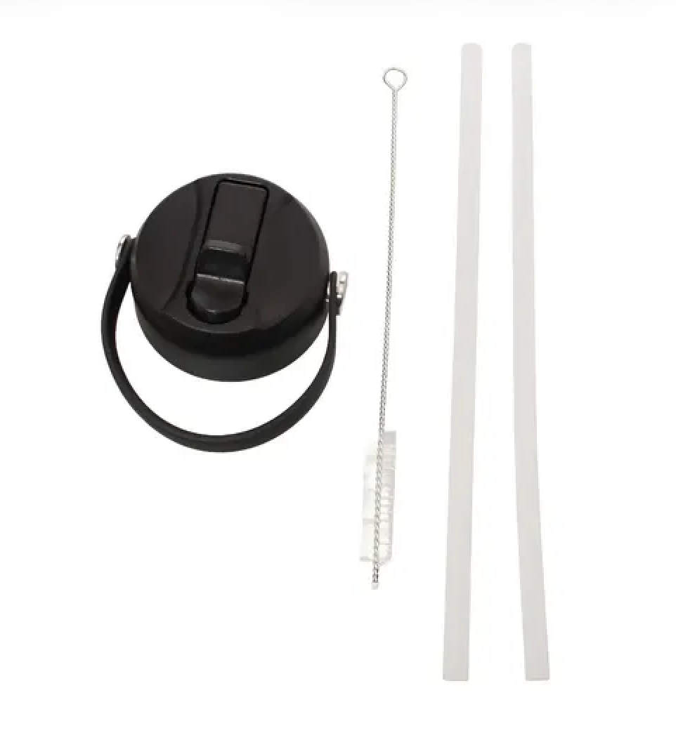 Replacement Flip Top Straw Lid for Standard Wide Mouth Bottles – Approx. 55mm / 2.2” Opening – Compatible with Selected Wide Mouth Bottles Only – Includes 2 Straws & Cleaning Brush.