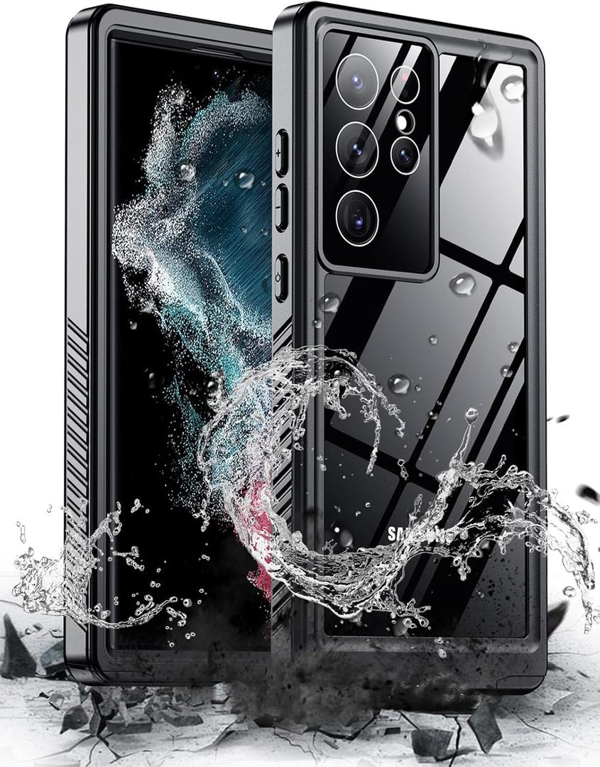 Hualele Designed for Samsung Galaxy S22 Ultra Case, Waterproof Built-in Screen Protector Full Protection Heavy Duty Shockproof Anti-Scratched Rugged Case for Galaxy S22 Ultra 5G 6.8'' 2022, Black